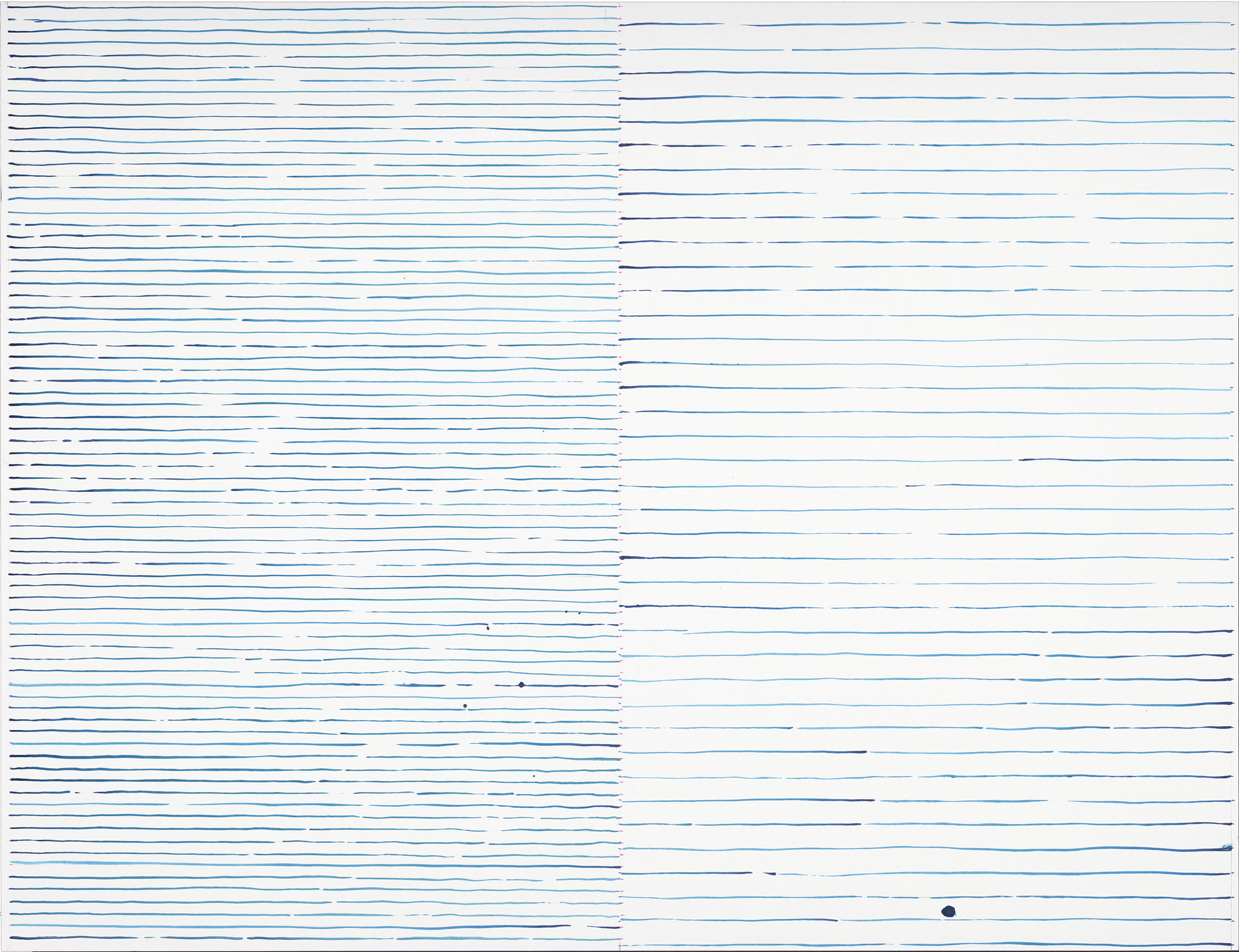 Kunst Reinickendorf - Anke Becker, Aufzeichnungen (Notations), Teil einer 25-teiligen Serie, 2020, Tusche, Bleistift und roter Buntstift auf Papier, 50 x 60 cm, © Anke Becker, VG Bild-Kunst, Bonn.